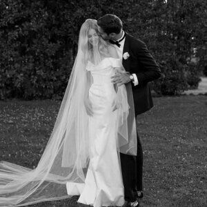 Plain Cathedral Wedding Veil with Long Blusher